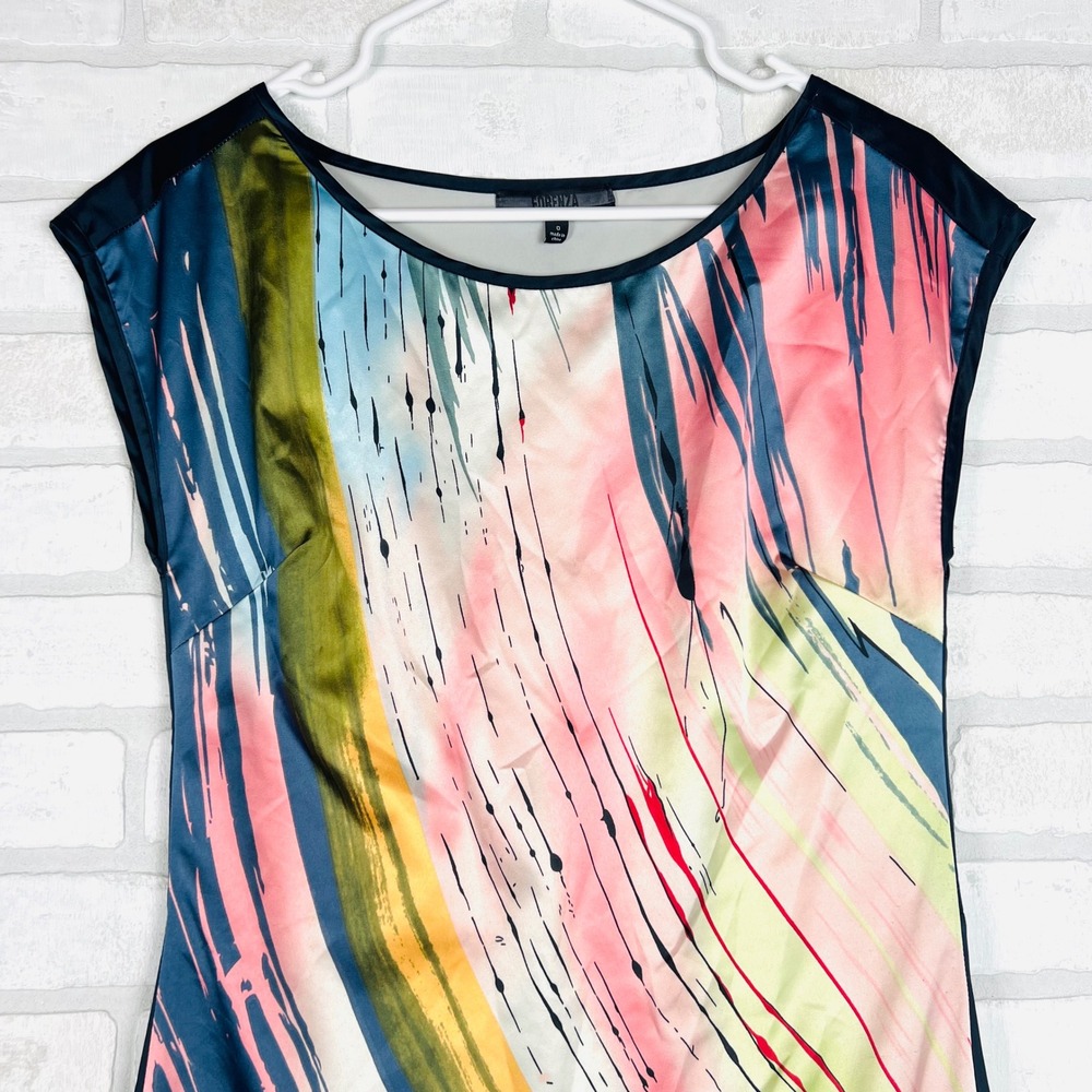 Forenza Womens Abstract Brushstroke Satin Sheath Dress Navy Blue Size 0 - Picture 3 of 11